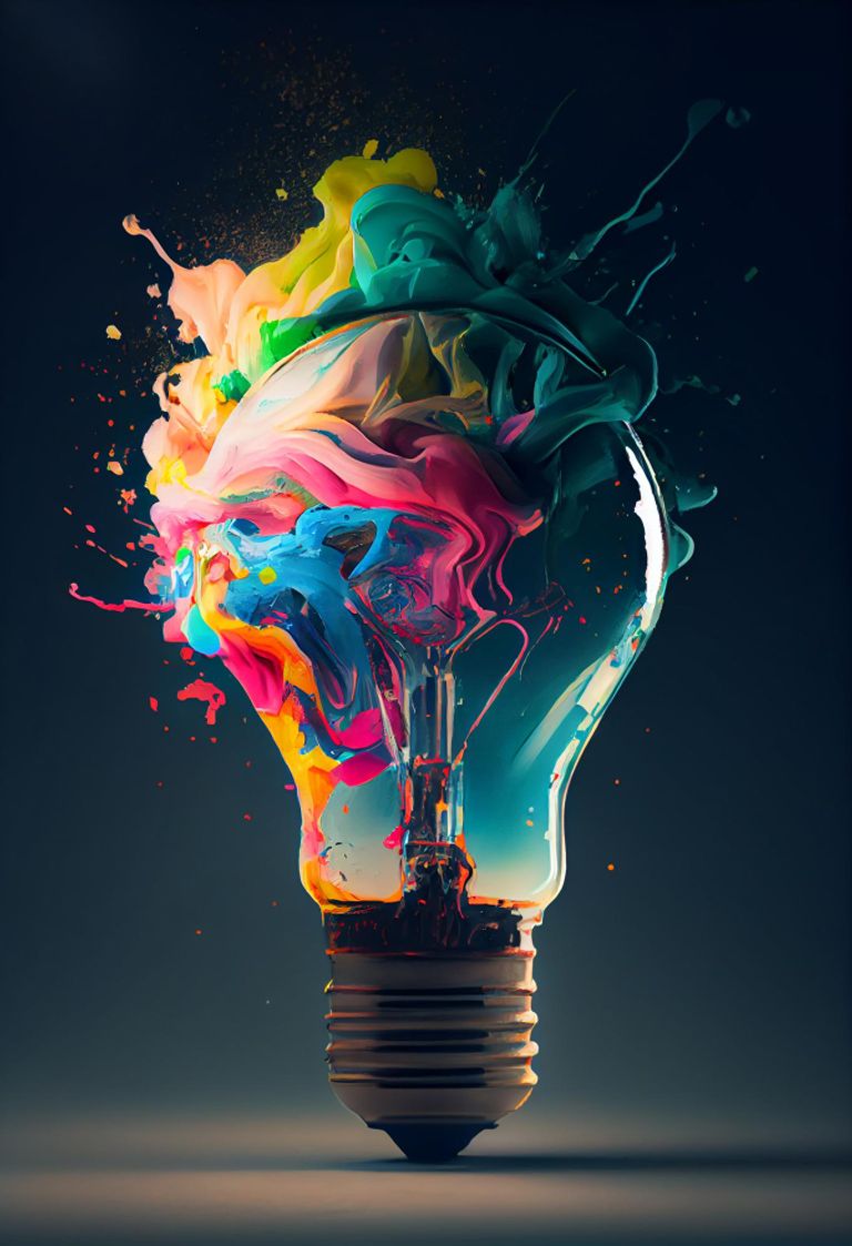 Creative light bulb abstract on glowing blue background generative AI