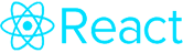 React logo featuring a blue atom with three electron orbits, symbolizing the JavaScript library for building user interfaces.