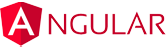 Angular logo featuring a red shield with a white stylized letter “A” in the center, symbolizing the web application framework developed by Google.