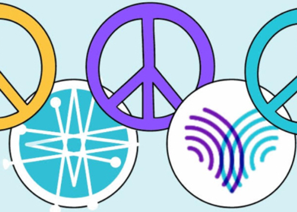 Billion Acts of Peace logo featuring a stylized globe with interconnected people figures and text, symbolizing the global initiative to inspire and promote acts of peace worldwide.