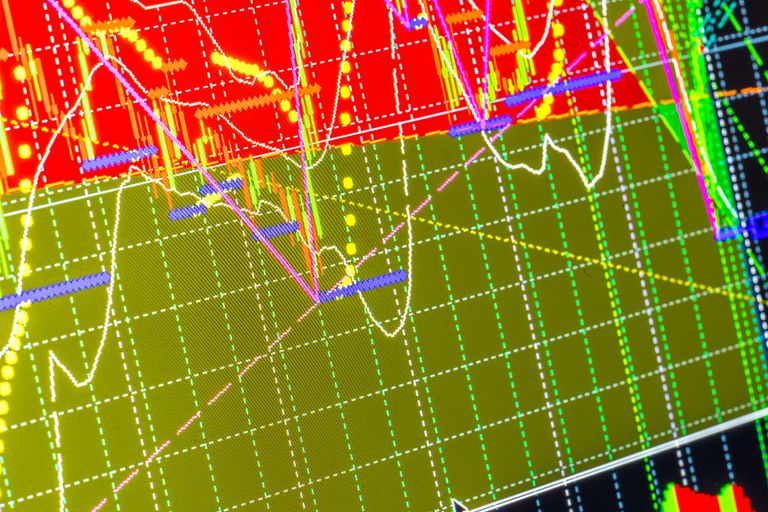 Full frame shot of computer screen, green and red with yellow, white, peach and green lines going through.