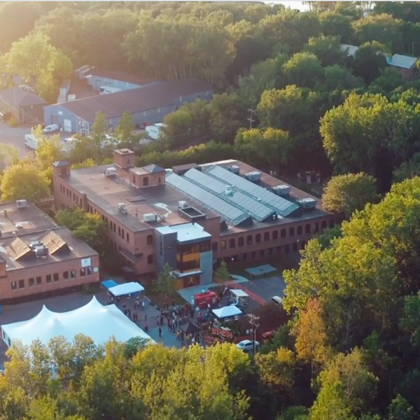 An areal photo of the Select design headquareters in vermont.