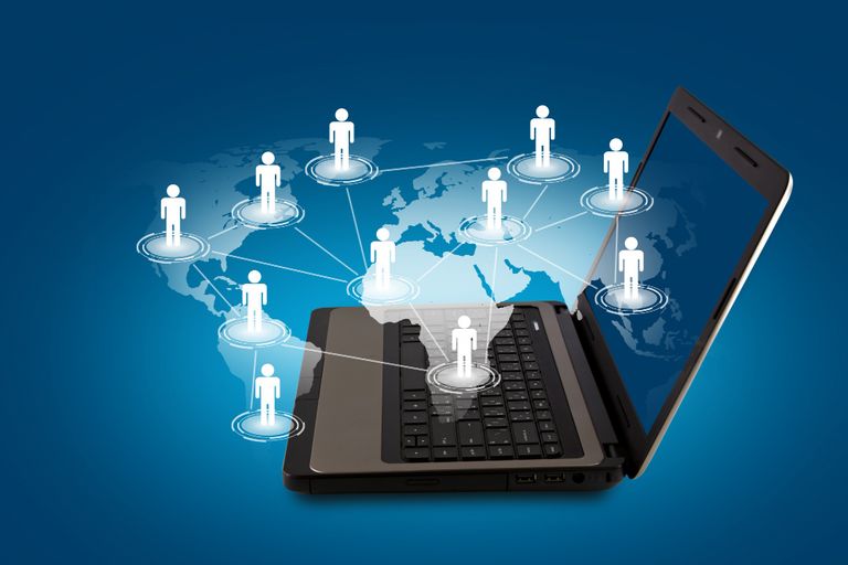 Laptop in which there is a world of people drawn